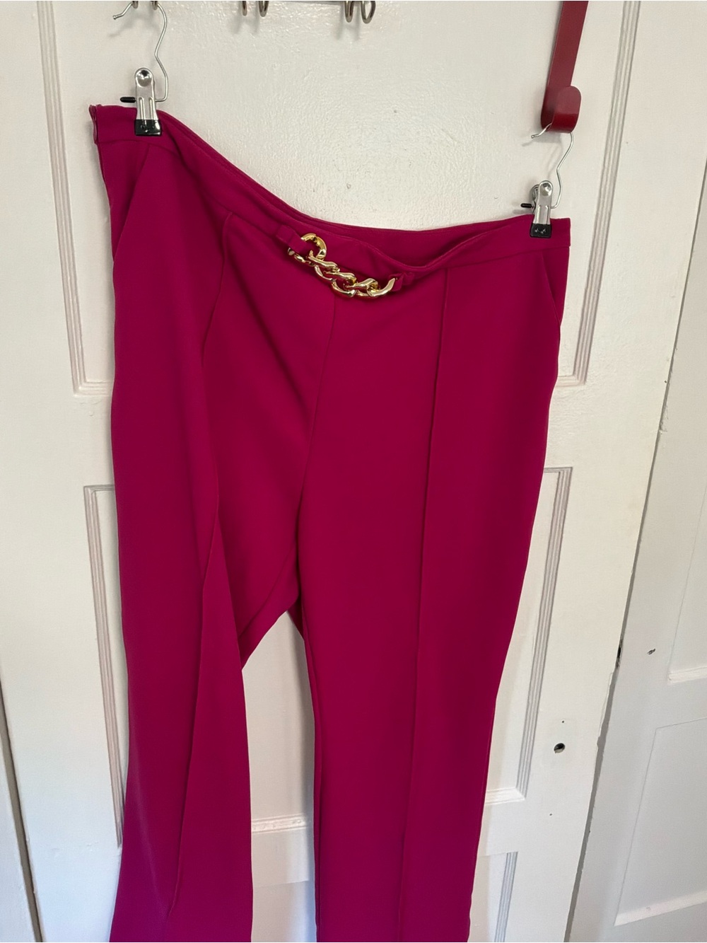 SHEIN Hot Pink Chain-Trim Trousers